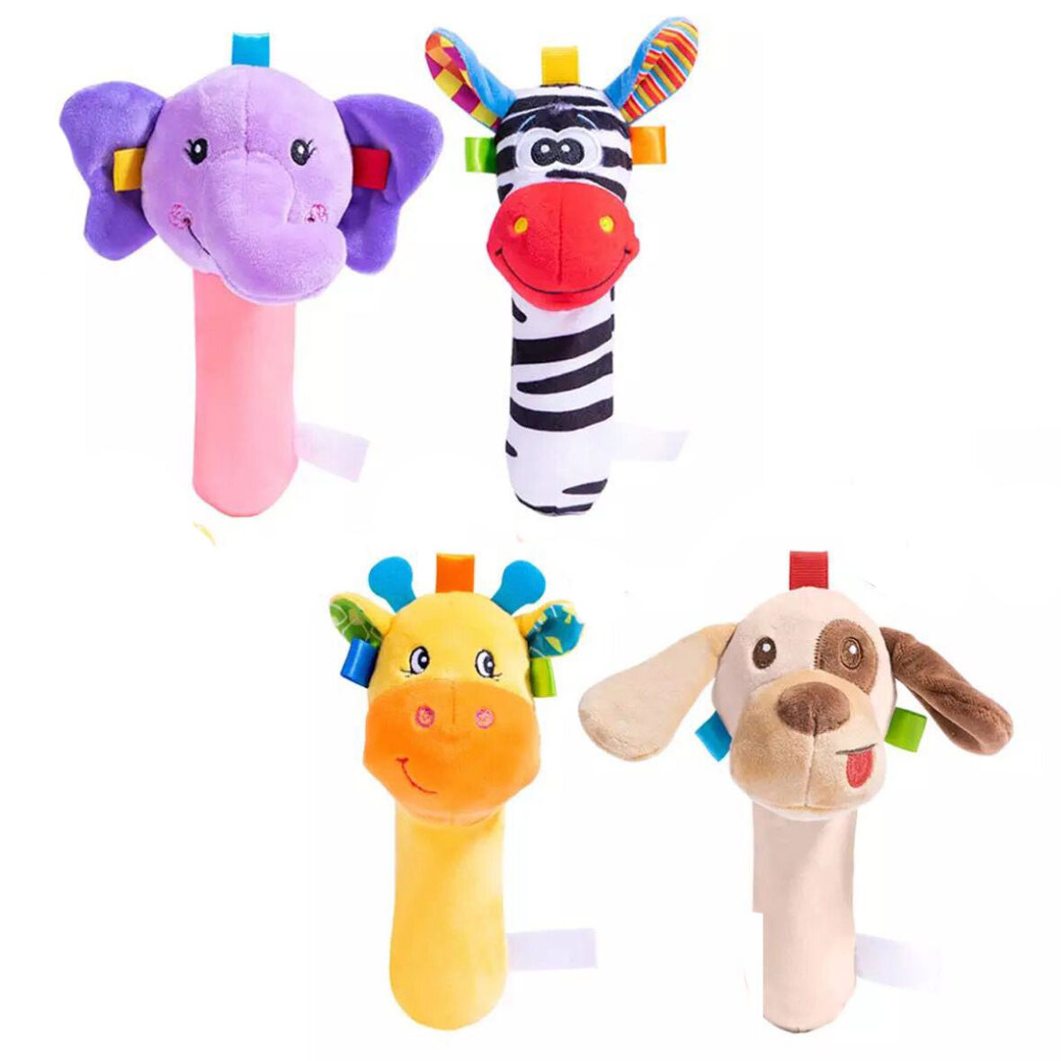 4 Pcs SOZZY Soft Animal Toy Rattle Set