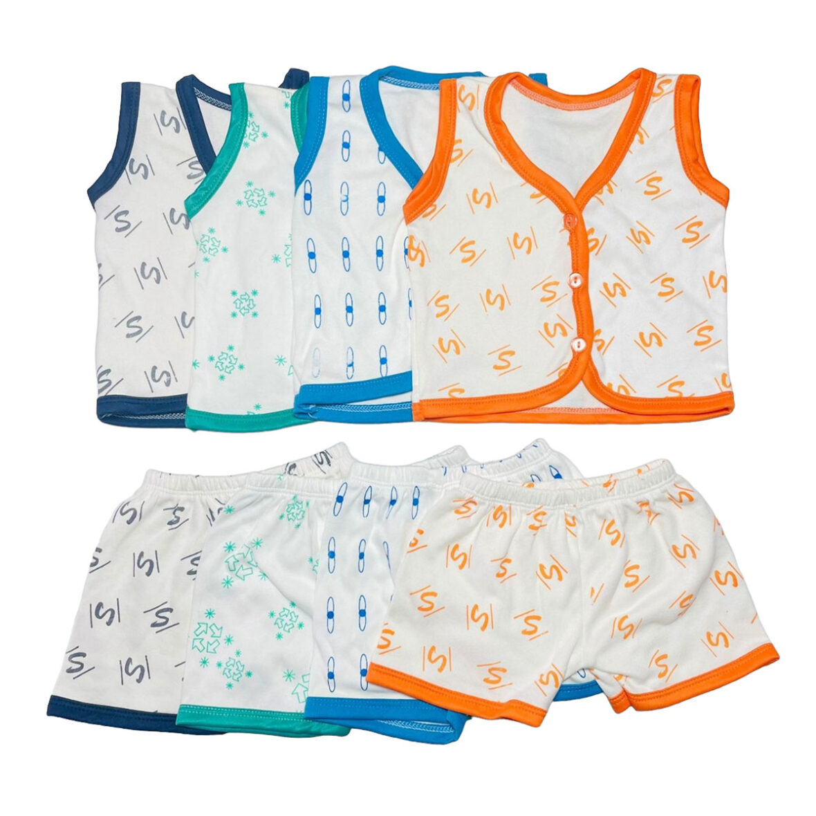 4PCs Printed Arm Cut Shirt With Short