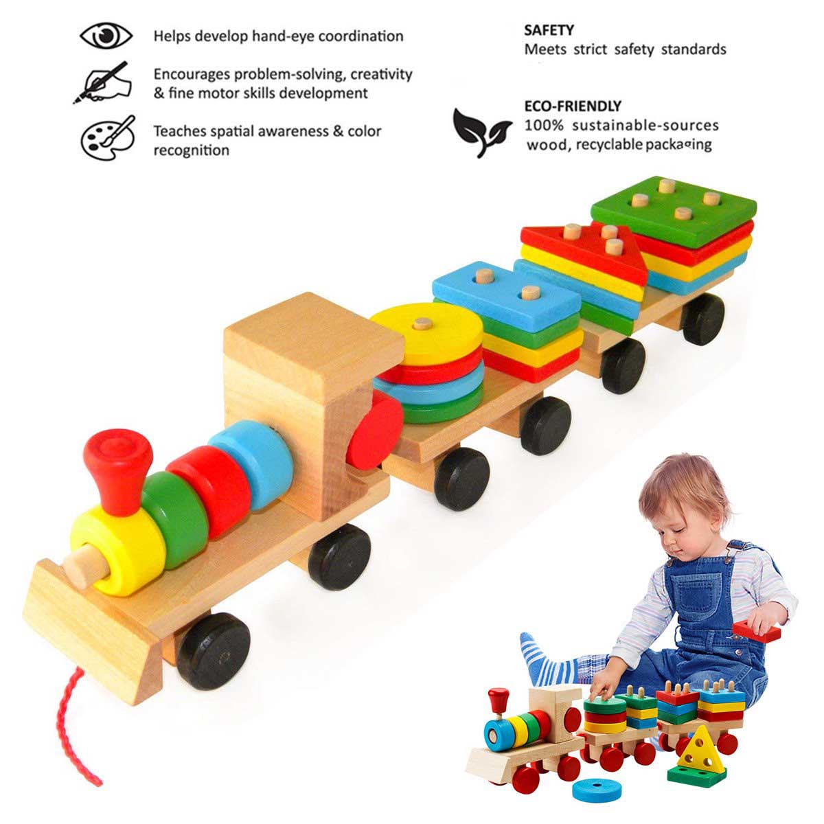 Wooden Geometric Shapes Train - Kidzline.lk Sri Lanka