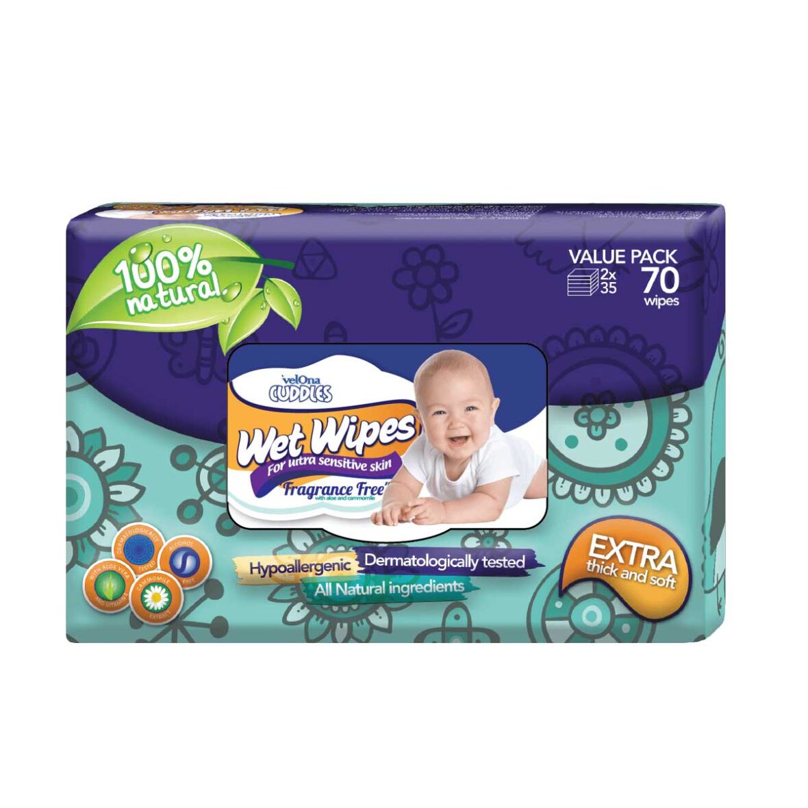 VELONA CUDDLES WET WIPES – WITH FRAGRANCE – 70PCS PACK