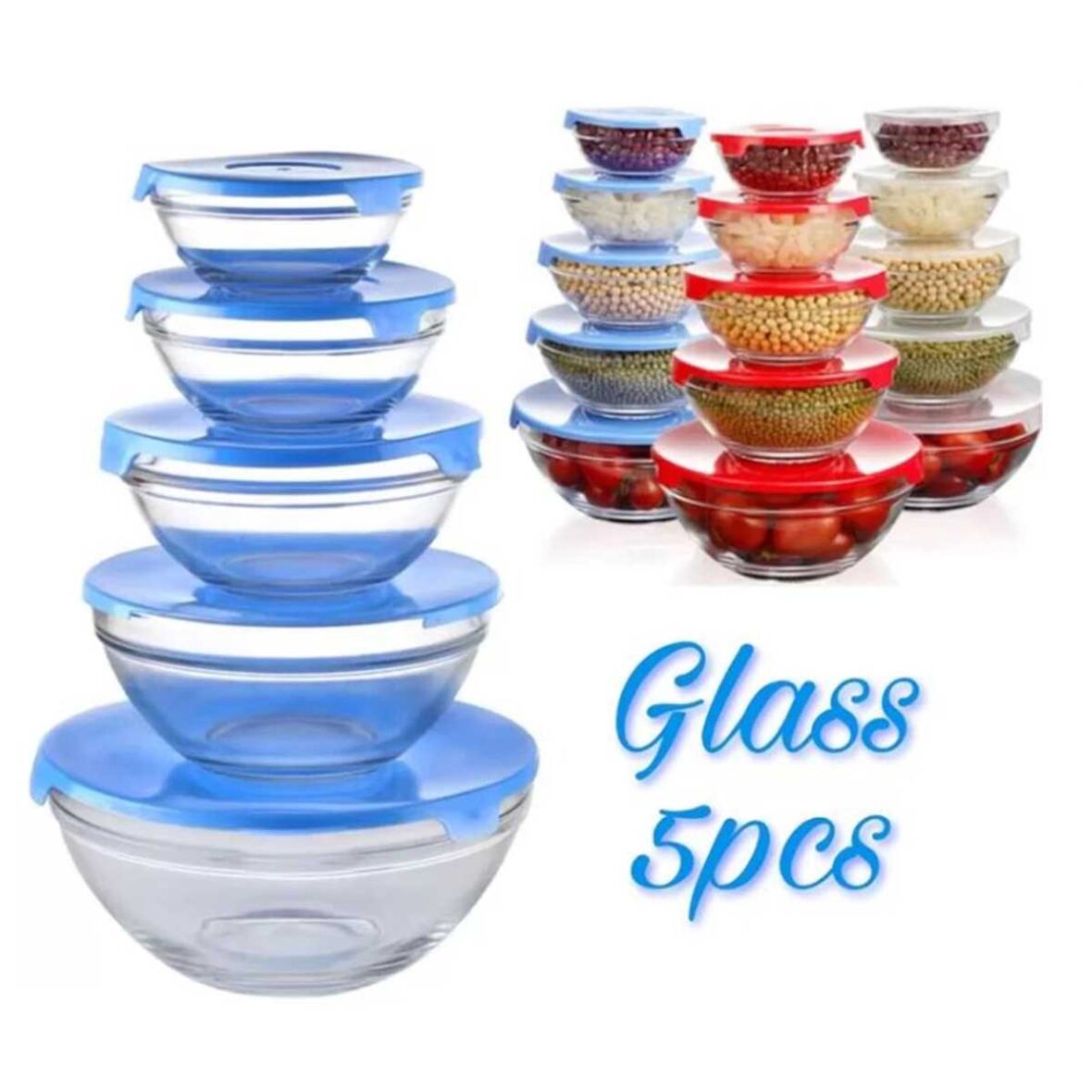 5 Pcs Glass Bowls With Lid